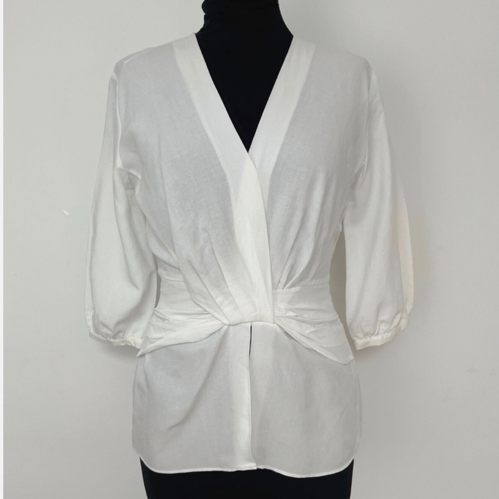 Zara | Elegant White Wrap top gathered knot front